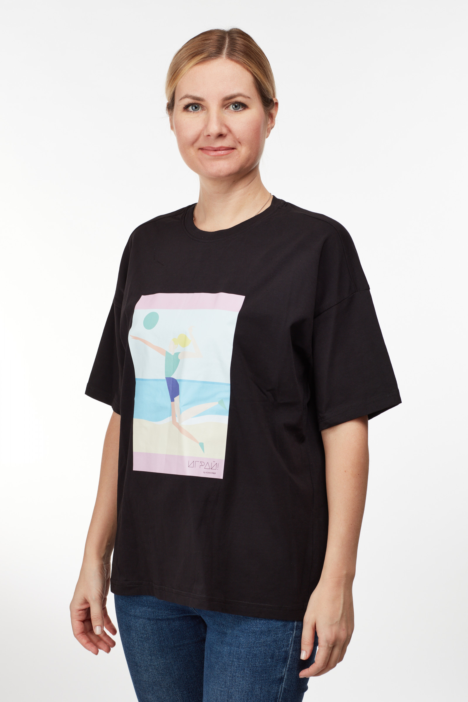 Футболка с принтом "Девушка" OverSize Женская - фото - 2